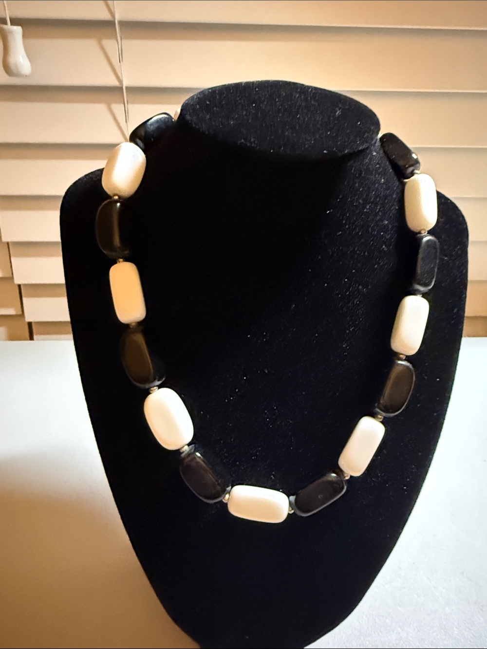 Black and White Beaded Statement Necklace - Elegant Contrast